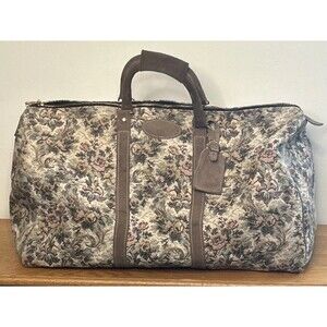 VINTAGE FRENCH LUGGAGE CO "GRAY ROSE" SUEDE TAPESTRY 18” Carry On Duffle Bag
